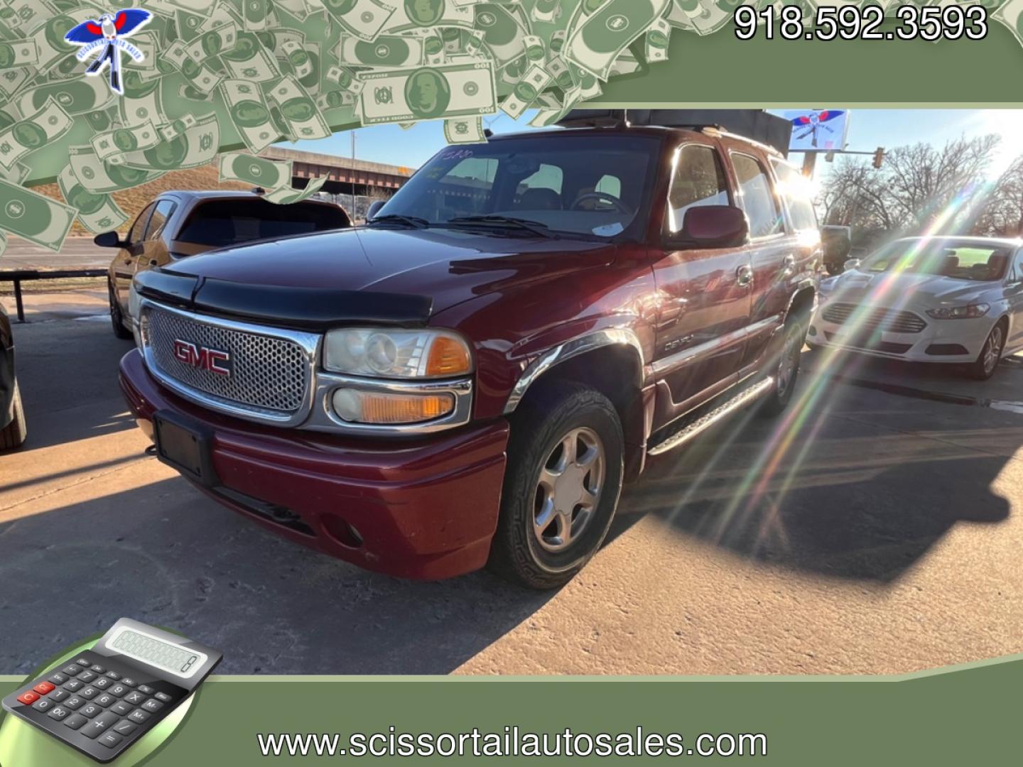 2004 MAROON GMC YUKON DENALI Base (1GKEK63U84J) with an 6.0L V8 OHV 16V engine, 4-Speed Automatic Overdrive transmission, located at 8101 E. Skelly Dr., Tulsa, OK, 74129, (918) 592-3593, 36.121891, -95.888802 - Photo#0